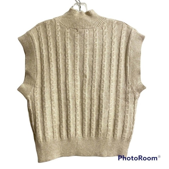Cupcakes And Cashmere Small Sweater Vest Small Cream Cable Knit Mock Nec… - Picture 4 of 6